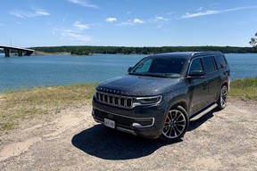 2022 Jeep Wagoneer overlooking St. Joseph Island on the way home from Lake Superior Provincial Park, Ontario