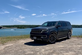 2022 Jeep Wagoneer overlooking St. Joseph Island on the way home from Lake Superior Provincial Park, Ontario