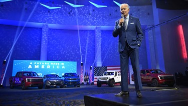 U.S. President Joe Biden speaks at the 2022 North American International Auto Show in Detroit, Michigan, on September 14, 2022