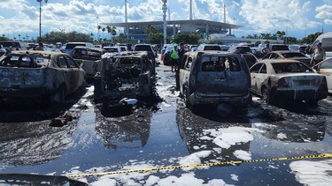Several cars burned in the aftermath of a September 2022 NFL tailgate party in Miami