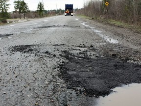 A road in need of repair in Timmins, Ont.