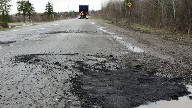 A road in need of repair in Timmins, Ont.