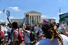 Abortion rights activists rally outside the U.S. Supreme Court after the overturning of Roe Vs. Wade, in Washington, DC, on June 30, 2022.