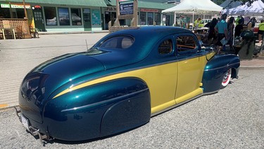Lloyd Bingley’s radically modified 1946 Ford coupe on display at the 2022 Sleepy Hollow show in Sechelt, B.C.