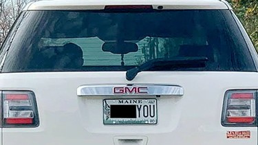 An obscene Maine licence plate photographed in 2019 by resident Derek Volk