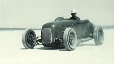 Barney Navarro's 1927 Ford Model T roadster at El Mirage in 1951, from the pages of Hot Rod magazine