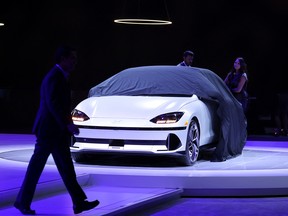 Hyundai displays its new Ioniq 6 at the 2022 Los Angeles Auto Show in Los Angeles, California, U.S., November 17, 2022