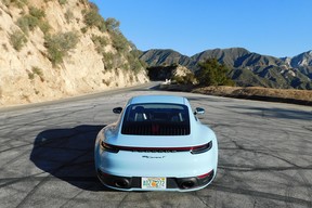 2023 Porsche 911T at a pull out on the Angeles Crest Highway.  Credit: Andrew McCredie