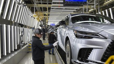 The fifth-generation Lexus RX being assembled on a Canadian assembly line