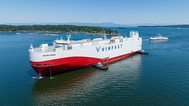 VinFast's Silver Queen arrives at the Port of Nanaimo in B.C. with a shipment of VF 8 crossovers