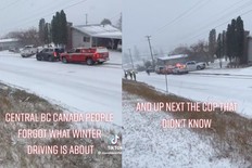 Beobachten: Während des ersten Schneefalls in BC rutscht ein Streifenwagen in ein Feuerwehrauto