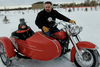 Keith Blais and his son, Waylon, aboard their 1953 Harley-Davidson Pinhead with sidecar. It took Blais 22 years of acquiring parts to complete the restoration of this machine.