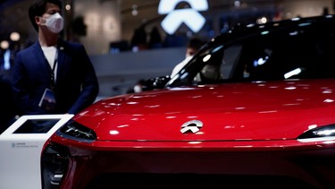 A Nio electric vehicle (EV) is seen displayed during a media day for the Auto Shanghai show in Shanghai, China April 19, 2021