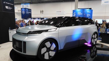 The all-electric Project Arrow four-seat SUV moments after the sheet was pulled of it at CES 2023 in Las Vegas.