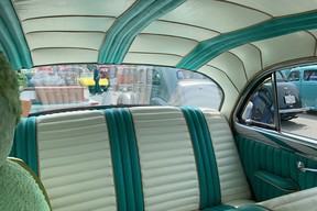 The custom tuck and roll interior completed in one day by Avila Upholstery in Tijuana for $140. CREDIT: Alyn Edwards