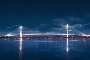 Eine Darstellung der Gordie Howe International Bridge zwischen Detroit, Michigan und Windsor, Ontario