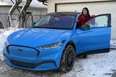 Janina Strudwick with her fully electric 2022 Ford Mustang Mach E4X, with California Route 1 trim, all wheel drive and extended range battery.