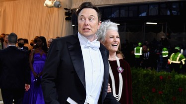 Elon Musk and his mother Maye Musk arrive for the 2022 Met Gala at the Metropolitan Museum of Art on May 2, 2022, in New York
