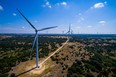 A wind turbine farm in Goldthwaite, Texas
