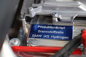 A plaque on the drivetrain of a BMW iX5 Hydrogen test vehicle
