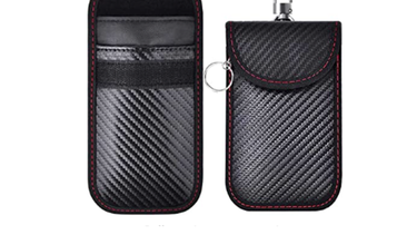 A pair of Faraday bags, for holding car keys