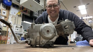 Since getting involved at the age of 12 with the small engine program in his local 4-H club, Dave Iggulden has been immersed in mechanical projects. He’s seen here with the 50cc engine from one of his current projects, a 1969 Honda Cub.