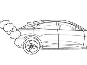 An illustration from a patent filed by Ford for a four-wheel burnout mode for EVs
