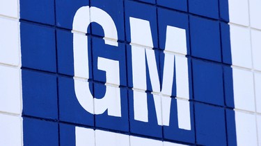The General Motors logo is displayed at a Chevrolet dealership on August 4, 2021 in Burbank, California