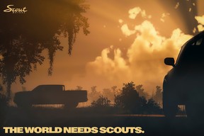 A teaser image of the 2026 Scout Motors Ev