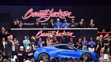 The charity auction of the first 2024 Chevrolet Corvette E-Ray hybrid, at the Barrett-Jackson Palm Beach sale held April 15, 2023