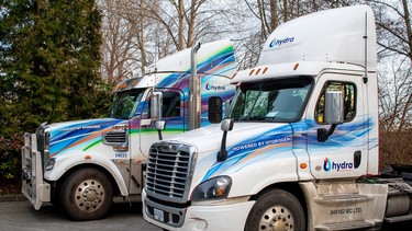 Heavy-duty trucks running Hydra Energy hydrogen conversion kits