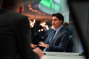 Canadian Prime Minister Justin Trudeau speaks at Bloomberg headquarters in New York on April 28, 2023