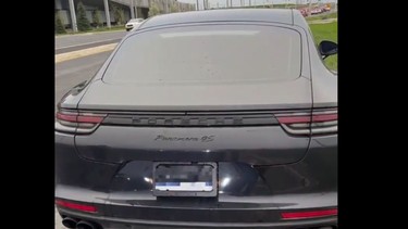 A Porsche Panamera pulled over by Ontario Provincial Police in May 2023