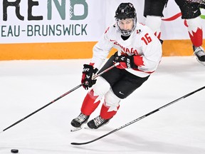 Connor Bedard of Team Canada skates the puck during the first period against Team Czech Republic in the gold medal round of the 2023 IIHF World Junior Championship at Scotiabank Centre on January 5, 2023 in Halifax, Nova Scotia, Canada