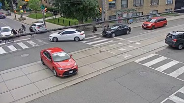A screenshot of a stolen Toyota driving through a Toronto intersection on July 22, 2023