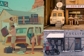 A montage of stills from Wes Anderson movies