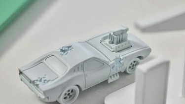 Artist Daniel Arsham reimagines classic Hot Wheels as fossilized relics. Seen here is Rodger Dodger, a modified 1973 Dodge Charger SE