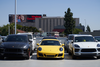 Porsches on display at Porsche Downtown LA auto dealership on September 19, 2022 in Los Angeles, California