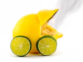 An illustration of an overheating lemon car