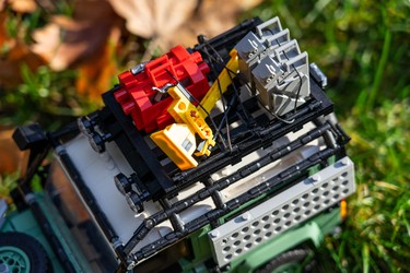 A detail photograph of the LEGO Land Rover Defender kit