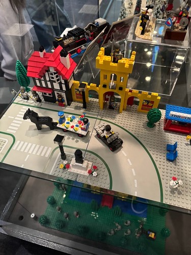 A LEGO city street built out of a set of kits