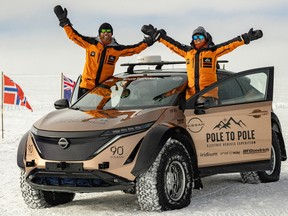 The Nissan Ariya piloted by husband-and-wife team Chris and Julie Ramsey finishes the Pole to Pole expedition