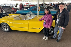 Brian and Mindy Chudyk with the customized 1954 Corvette purchased at the Barrett-Jackson auction to be shipped to their home in Chilliwack.
