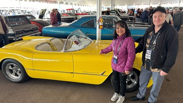 Brian and Mindy Chudyk with the customized 1954 Corvette purchased at the Barrett-Jackson auction to be shipped to their home in Chilliwack.