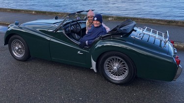 John Watt and wife Elaine Tanner cruising in his dream car at Qualicum Beach on Vancouver Island.