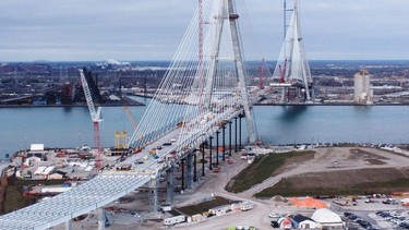 Construction of the Gordie Howe International Bridge is shown on Thursday, January 4, 2024.