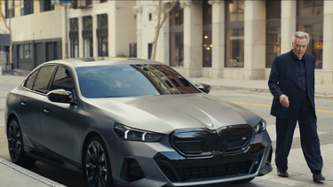 A promotional still for BMW's 'Talkin' Like Walken' 2024 Super Bowl ad for the i5