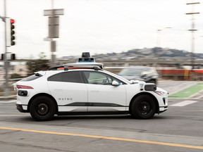 A Waymo autonomous vehicle on Cesar Chavez Street in San Francisco, on November 17, 2023