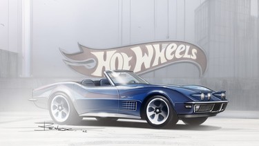 A sketch of a 1972 Chevrolet Corvette Stingray for Hot Wheels