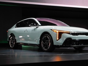The 2025 Kia K4 unveiled at the 2024 New York Auto Show.